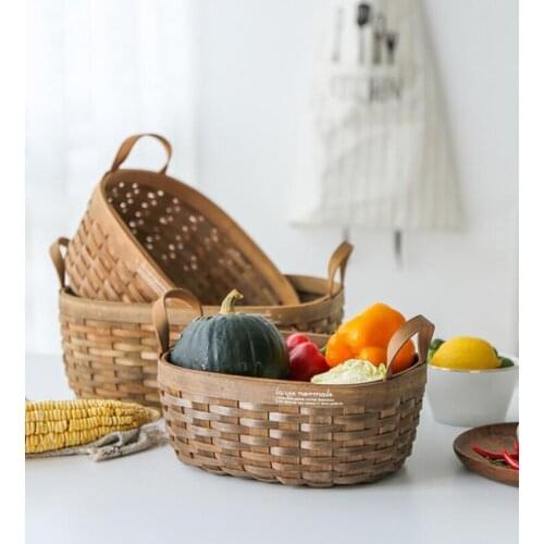 Wooden Chip Hand-woven Picnic fruit basket storage basket vegetable basket picnic bread basket fruit bask