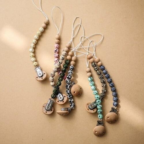 Baby Toy Pacifier Clip Chain Wooden Teether Pacifier Clips Leash Strap Food Grade Silicone Teether Gift For Newbrn Baby