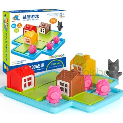 Children Smart Hide&Seek Board Games Three Little Piggies 48 Challenge with Solution Game IQ Training Toys For Kids Thinking