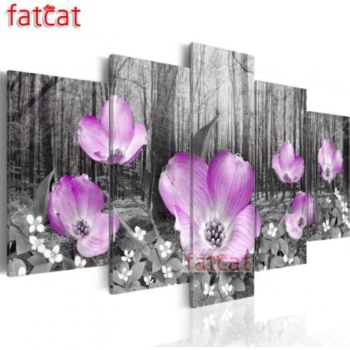 FATCAT Pink flower 5 Piece Diy Diamond Painting Full Square Round Drill 3D Diamond Embroidery Sale home Decoration AE2864