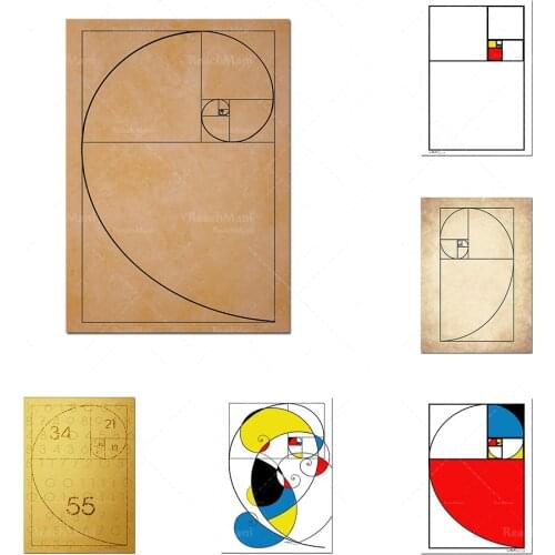 Art de mur de rapport de spirale de Fibonacci, mathématiques de nombre de Fibonacci, retour à l'école, séquence de Fibonacci, im