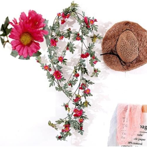 Artificial Yellow Sunflower Garland Silk Daisy Flower Rattan Hanging Vine Leaves Christmas Wedding Home Decoration Faux Foliage