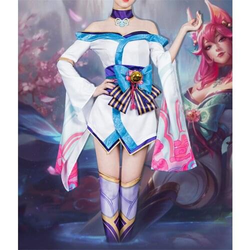 Hot LOL The Nine-Tailed Fox Ahri Spirit Blossom Dress Cosplay Costume Ahri Halloween Kimono Costumes