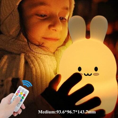 Rabbit RGB LED Night Light Touch Sensor Remote Control Dimmable Timer USB Rechargeable Bunny Silicone Children Baby Night Light