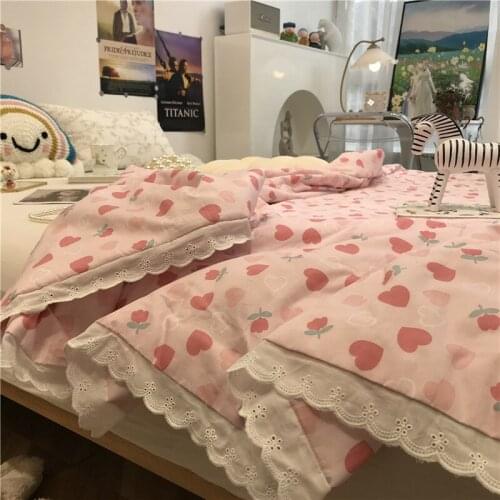 Ins Korean Pink Love Single Double Summer Cool Quilt Summer Thin Quilt Air-conditioning Quilt Washable Girl Heart Lace
