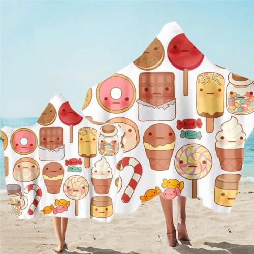 Cute Food Donuts Cake Cartoon Kids Adults Bath Beach Hooded Towel Cloak