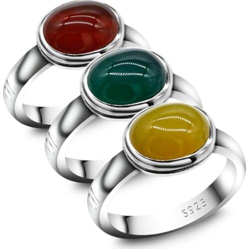 Agate Stone Mens Ring 925 Sterling Silver Inlaid Oval Yellow Stone Ring Thai Silver Mens and Womens Turkish Handmade Jewelry
