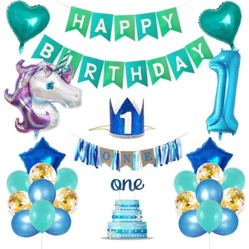 Unicorn balloon package Childrens birthday party balloon 32-inch digital ONE birthday hat first birthday flag