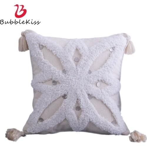 Bubble Kiss Tufted Pillow Cover Bohemian Style Cotton Pillowcase Without Core Fashion Tassel Decoration Home Lumbar Pillowslip