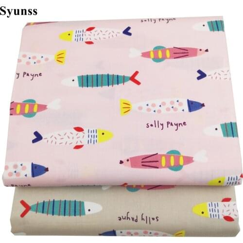 Syunss New Pink Color Fish Printed Cotton Fabric for Diy Patchwork Quilting Baby Cribs The Cloth Cushions Blanket Sewing Tissus