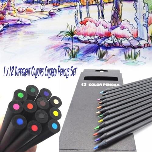 New 12Pcs/Set Valued Color Pencil Packaging 12 Different Colours Colored Pencils Kawaii School Black Wooden Pencils High Quality
