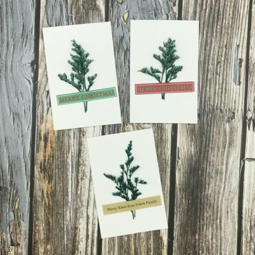 50pcs/lot Handwritten White Blank Christmas Cards with Dried Christmas Tree Personalized Christmas Invitations DIY Postcards