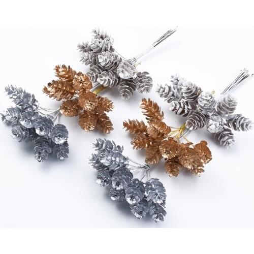 10pcs Gold silver christmas Pine cone artificial plants diy gifts candy box wedding decorative flowers home decor accessories