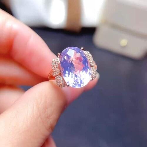 Real 925 Sterling Silver High-quality Lavender Amethyst Large Elliptical Particle Ring Fashion Fine Wedding Jewelry for Women