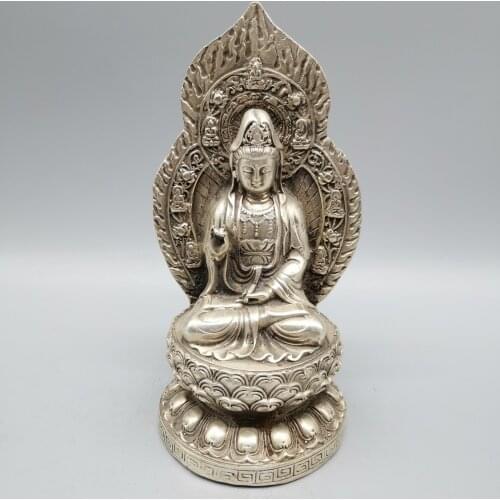 Collect China Fine Workmanship Cupronickel Auspicious Guanyin Buddha Sculpture Metal Crafts Decoration