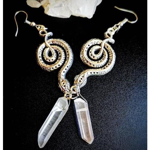 Goth Serpents Earrings Drop Magical Clear Stone Set Serpent Gothic Statement Fashion Jewelry Women Gift 2021 New Halloween Long