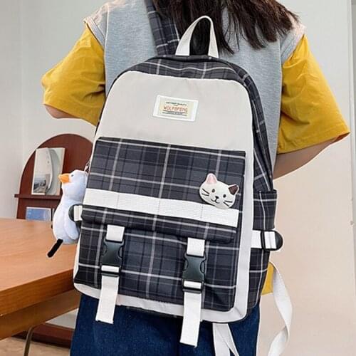 Plaid School Backpack for Girls Nylon Rucksack Cute Women Bookbag Lady Anti Theft Bagpack Female Student Backpack Ladies Mochila