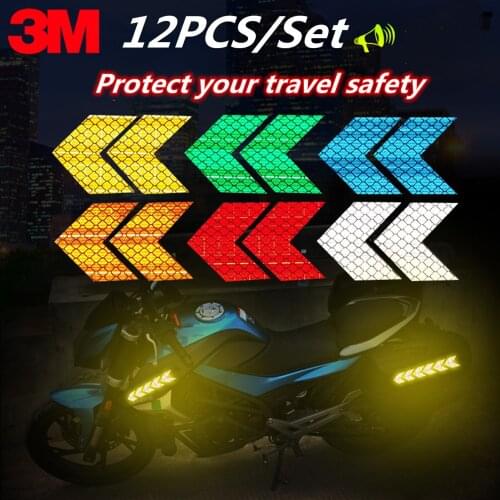 12PCS/Set Car Reflective Arrow Sign Tape Warning Safety Sticker For Car Bumper Trunk Reflector Hazard Tape Car Styling Sticker