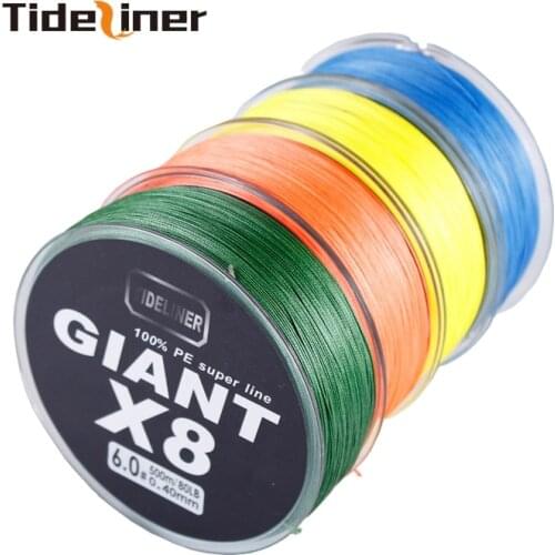 Tideliner X8 500M Braided Fishing Line 8 Strands MultiColor Multifilament Saltwater PE Line15 20 30 40 50 65 80 100LB