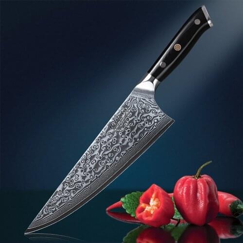 TURWHO 9" Chef Knife Japanese Butcher Knife Damascus Kitchen Knives High Carbon Stainless Steel Meat Santoku Knife G10 Handle