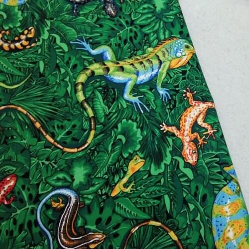 ViaPhil 100% Cotton Green Leaf Colorful Lizard Printing Plain Cotton Fabric Animal Forest Variety Colorful DIY Patch