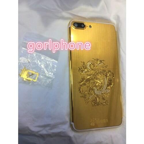 Replacement for Phone7/7plus brushed new gold housing with sides diamonds back cover,dragon brushed 24ct gold housing back cove
