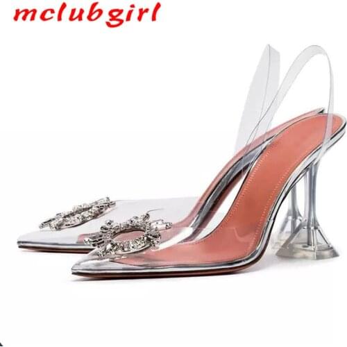MCLUBGIRL Transparent PVC Sandals Women Pointed Clear Crystal Cup High Heel Stilettos Sexy Summer Peep Toe Women Pumps CKK