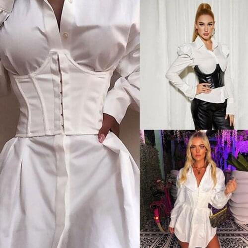 Women All Match Breathable Sexy Corset Patchwork Slimming Waist Crop Tops Streetwears with Front Buckle