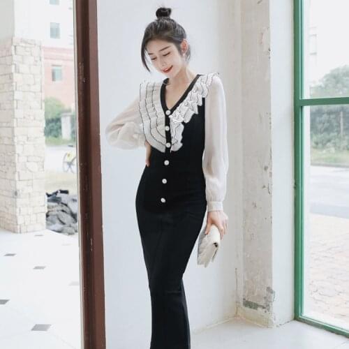 2020 Autumn Winter Women V-neck Ruffle Singer Button Wrap Bodycon Dress Package Hip Dress Women Casual Dinner Dresses for Women