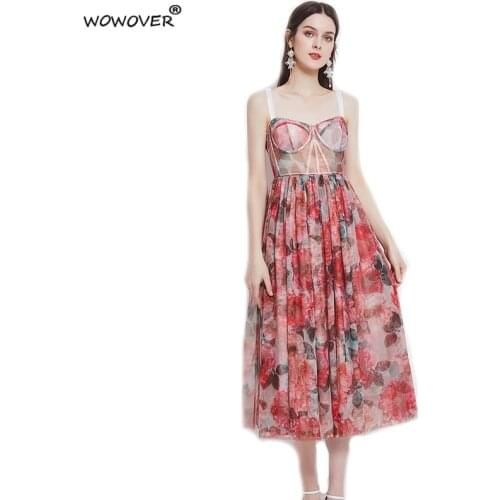 Elegant Summer Runway Designers Floral Mesh Strapless Wedding Party Dress for Women Sexy Ball Gown Robe Spaghetti Strap Vestidos