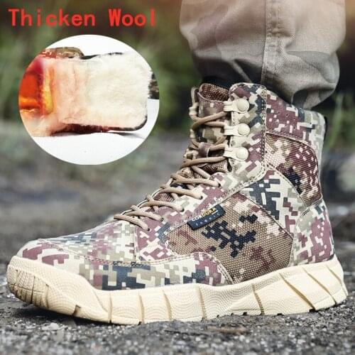 Winter Warm Fleece Wool Shoes Desert Camo Training Army Boots Men Outdoor Hiking Hunt Climbing Non-slip Wearproof Tactical Boots