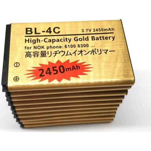 10 X New BL-4C 2450mAh Gold Battery For Nokia 1202 1265 1325 1506 1508 1661 1706 2220s 2228 5100 6100 6300 6600 7270 7705