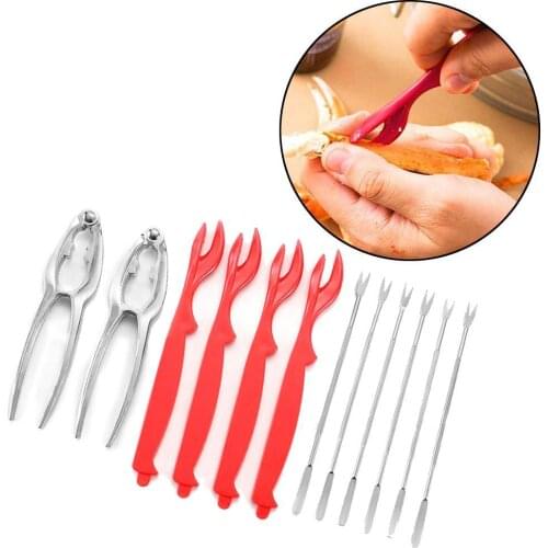 12Pcs Crab Meat Fork Clamp Needle Crackers Opener Leg Sheller Eating Tools Set