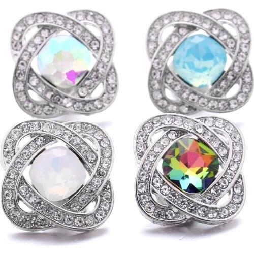 18mm Snap Buttons Jewelry Square Rhinestone Mixed Metal Flower Snap Button Bracelet Necklace Ginger Charms Jewelry