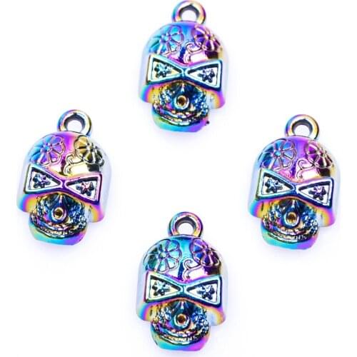 2pcs/lot 19x11mm Rainbow Color Skull Skeleton Necklace Charms Alloy Handmade Pendant For Diy Bracelet Earrings Jewelry Making