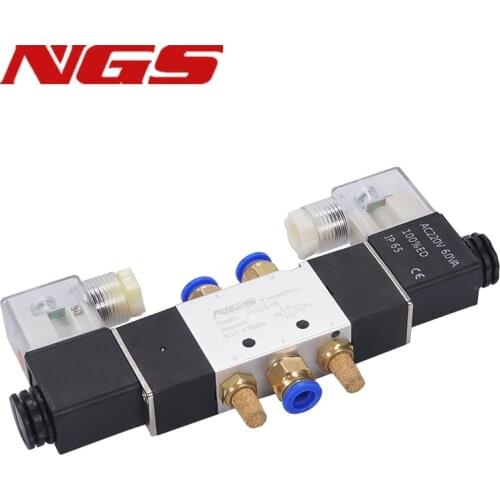 4V220-08 5 Way 2 Position 1/4" Air Pneumatic Solenoid Valve DC12V DC24V AC110V AC220V with 4mm 6mm 8mm 10mm 12mm Fitting