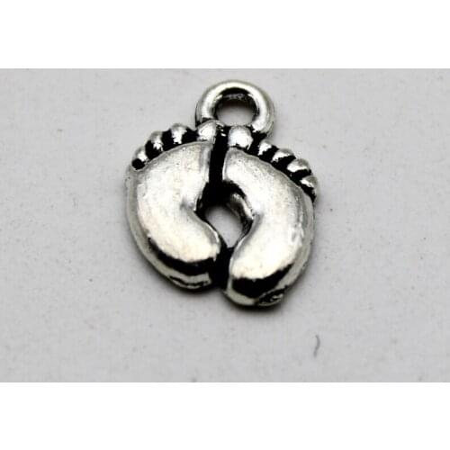50pcs Wholesale Price Baby Feet Foot Charms 10*13mm Antique Silver Plated Pendant For Handmade Jewelry Accessories