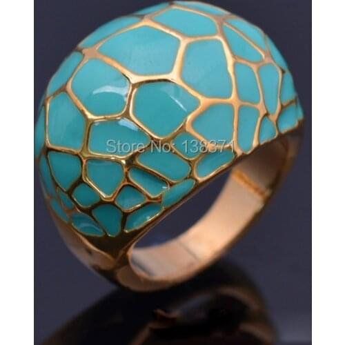 Alisouy Hot Sell!! New Lovely HOT Brain waves Sea Blue Enamel Yellow Gold Color Women Austrian Crystals Rings