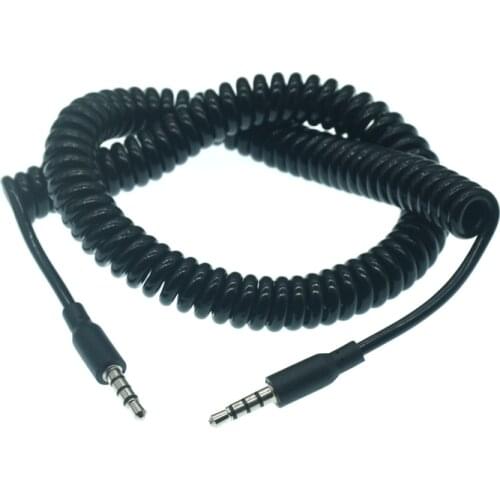 Male To Male Earphones Jack Audio Cable Black 3/10TF 4-Pole Spring Coiled 3.5mm Aux Cable W/ Mic Audio Auxiliary Cord 0.6M 2M