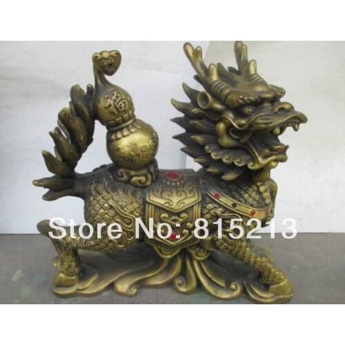 Bi00664 Ancient Chinese bronze feng shui fu lion dog kirin flying wing dragon beast