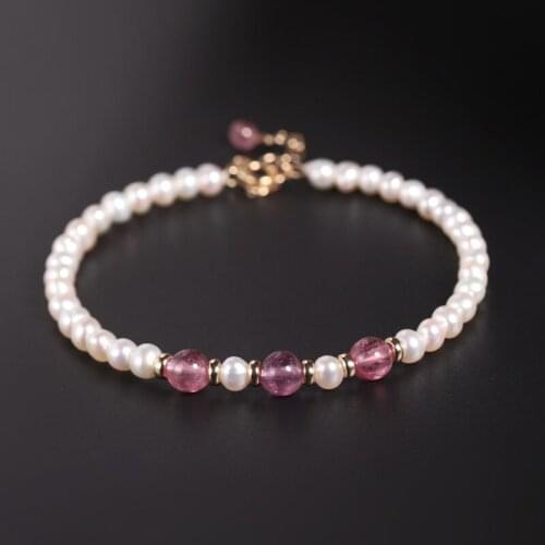 DAIMI Pink Tourmaline Freshwater Pearl Bracelet Natural 14K Gold Filled Bracelet For Girlfriend
