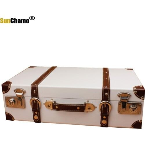 Euro New Style Suitcase Vintage Wooden Storage Box Classic Antique Luggage Photography Props Window Display Box
