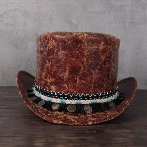 Women Leather Top Hat President Lday Fedora Hat Magic Flat Steampunk Cosplay Pork Pie Party Cap 3 Size