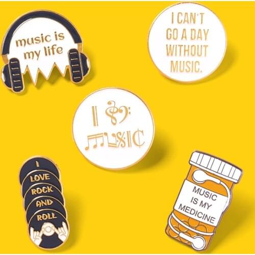 “Music is my Life”Enamel Pins Rock And Roll Headset Custom Brooches Decoration Backpack Badge Gift for People Who love Music