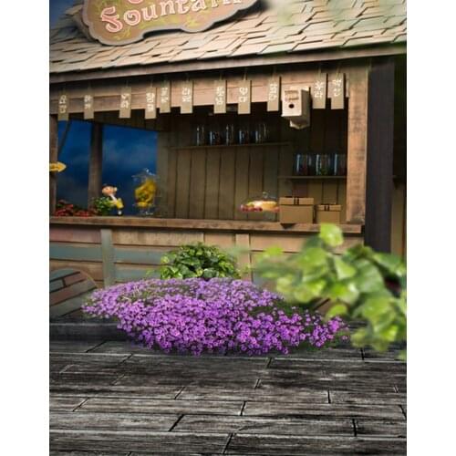 5x7ft Wooden Floor Purple Flowers Store Photography Backdrops Photo Props Studio Background