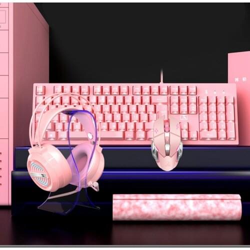 K616 Wired Gaming Keyboard and Mouse Combo, with Gaming Headset and Round Mouse Pad for Windows PC Gamers