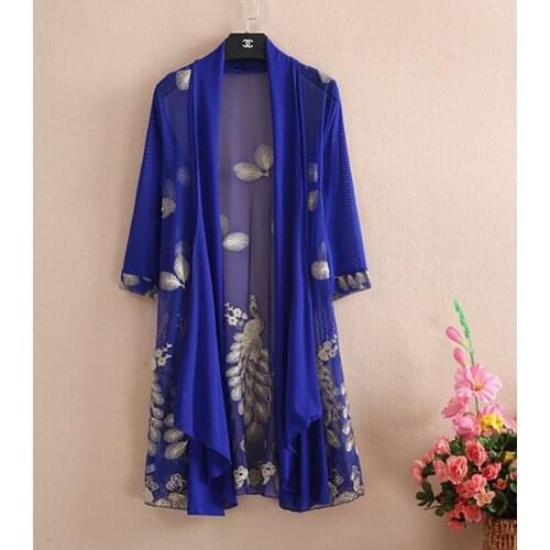 New Spring and autumn Womens ethnic embroidery cardigan coat plus size S-6XL long sleeve sun protection clothing lace jacket
