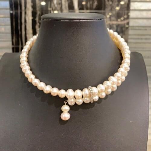 Natural fresh water pearl choker necklace 38CM near round shape 8-9MM fashion women jewelry for party or daily use free shipping