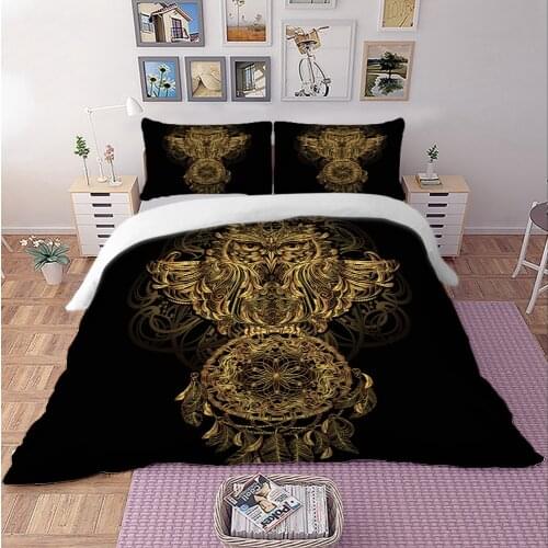 Black / Golden owl printed Bedding Set single Queen King twin Sizes Animal bed linens set Bedclothes luxury duvet cover set new