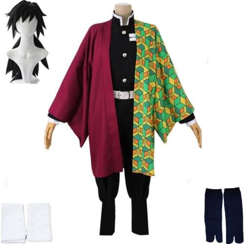 Adult and kids Demon Slayer: Kimetsu no Yaiba Tomioka Giyuu Kimono Gothic Uniform Cosplay Costume Halloween Suit Any Size